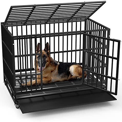 Heavy Duty Dog Crate with Lockable Wheels and Removable Tray V264505