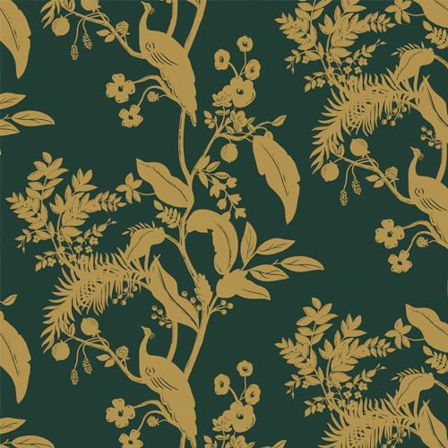 Dark Green Gold Vintage Floral Peel and Stick Wallpaper 17.3" X 118" K225