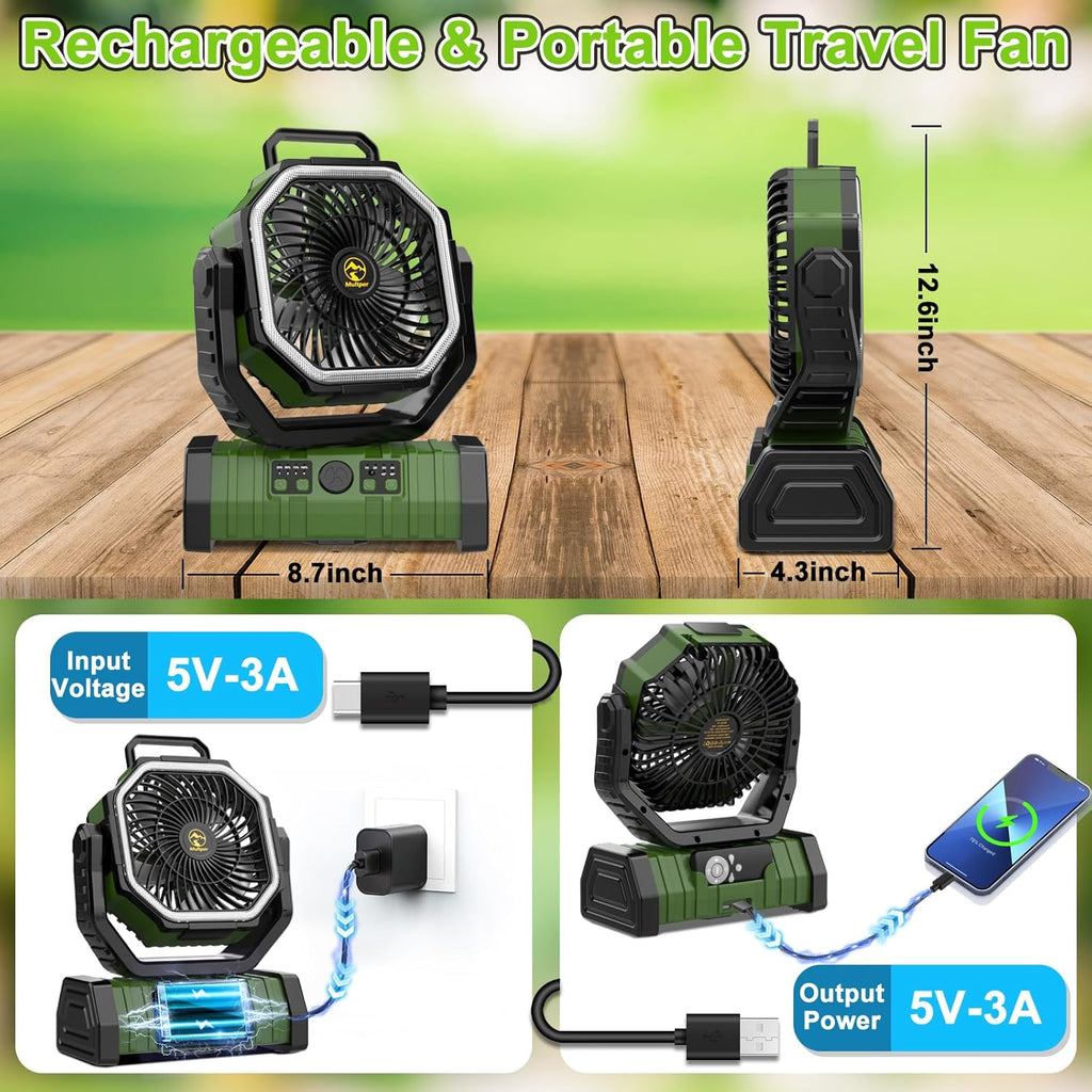 20000mAh Rechargeable Portable Camping Fan with LED Lantern T8543