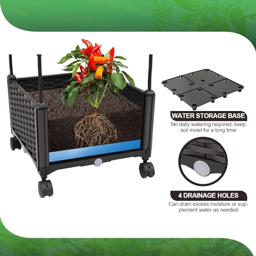 63" Large Metal Raised Garden Bed Planter Box with Trellis and Wheels A629