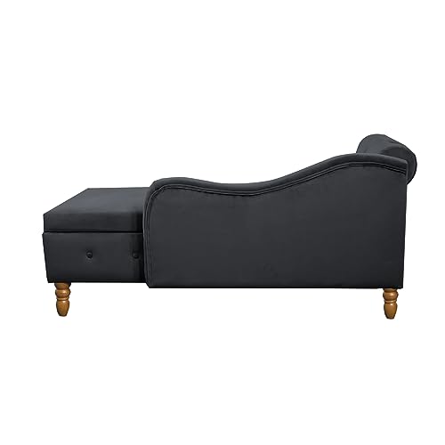 Black Velvet Chaise Lounge with Storage and Pillow X15231