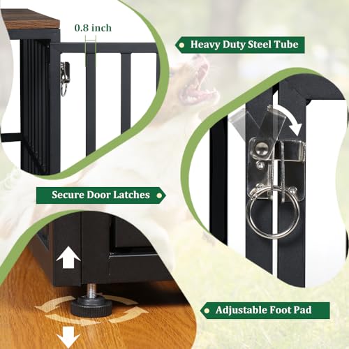 Black 76" Wooden Double Dog Crate with 4 Doors C27963