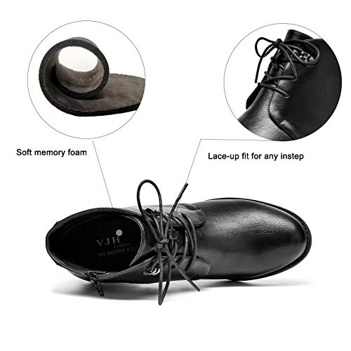 Women's Ankle Boots Lace-up Round Toe Low Heel Booties with Side Zipper S9362