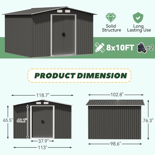 Gray Metal Outdoor Storage Shed with Double Sliding Door L759