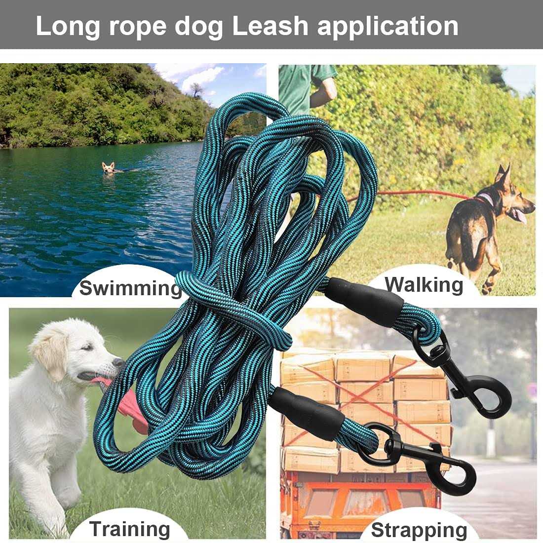 8ft/12ft/20ft/30ft/50ft Dog Tie-Out Long Rope Leash A874886