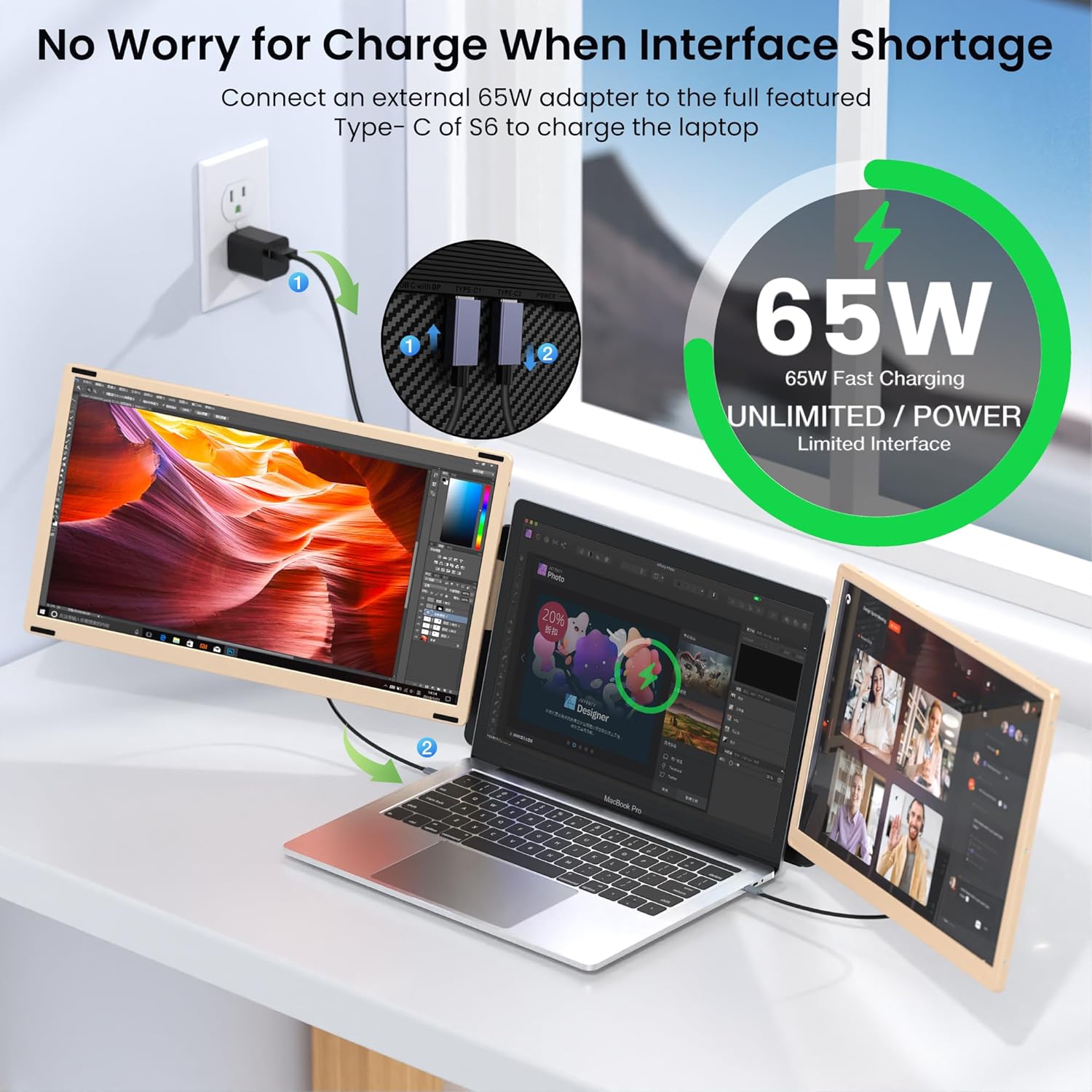 15.6’’ Portable Triple Monitor with 86% NTSC IPS FHD 1080P Display V2650