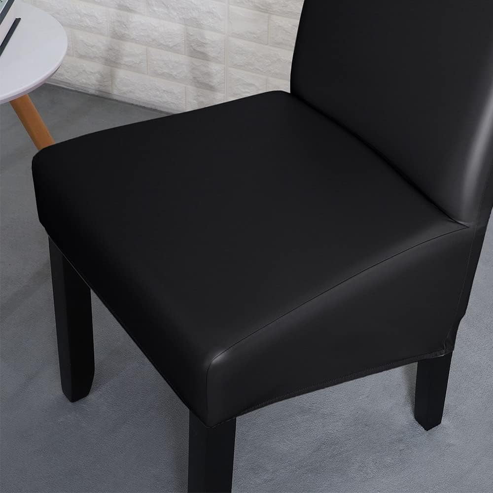 Black PU Leather XL Stretch Dining Chair Covers Set of 2 T61152