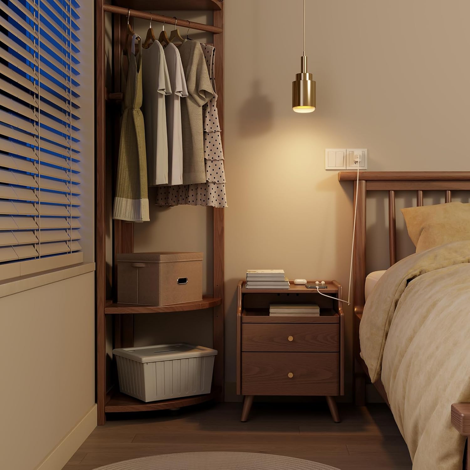 Walnut Solid Wood Nightstand with Drawers L513474