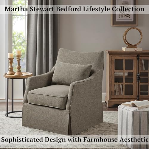 Beige Swivel Accent Armchair with Lumbar Pillow J113