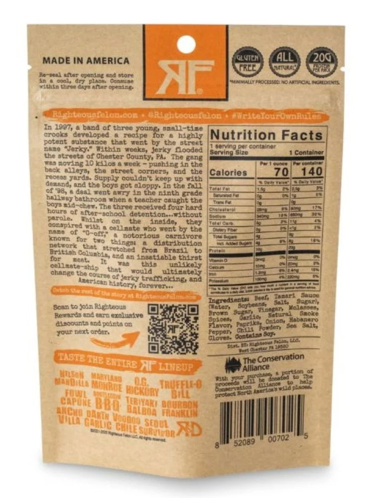 Gluten Free Habanero Beef Jerky 2 oz Resealable Bag K92988