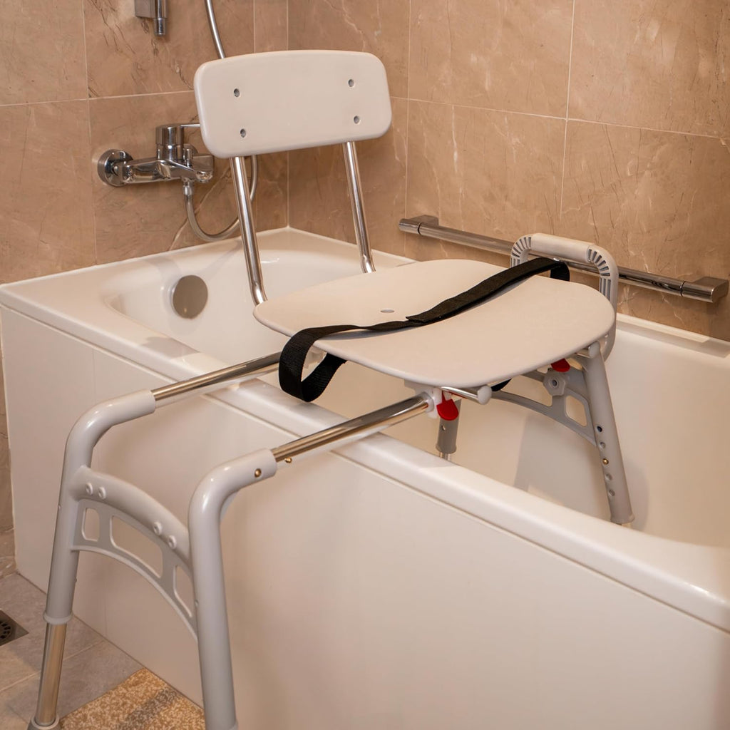 Sliding Transfer Bench & Tub Shower Chair with Interchangeable Arm Rest, Height Adjustable, High Weight Capacity up to 350 LBs U564813
