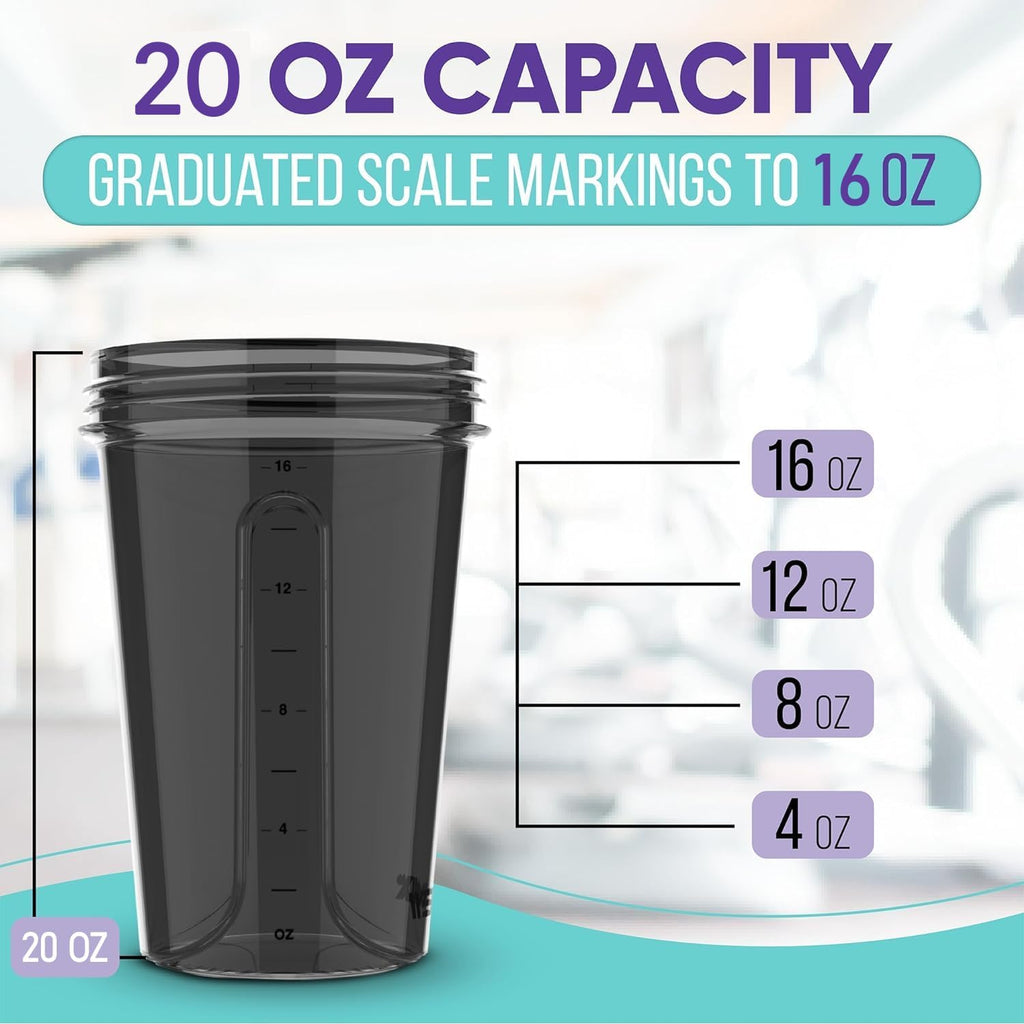 20 OZ 6 Pack Black Protein Shaker Bottles S3084