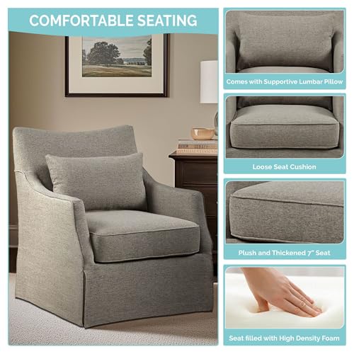 Beige Swivel Accent Armchair with Lumbar Pillow J113