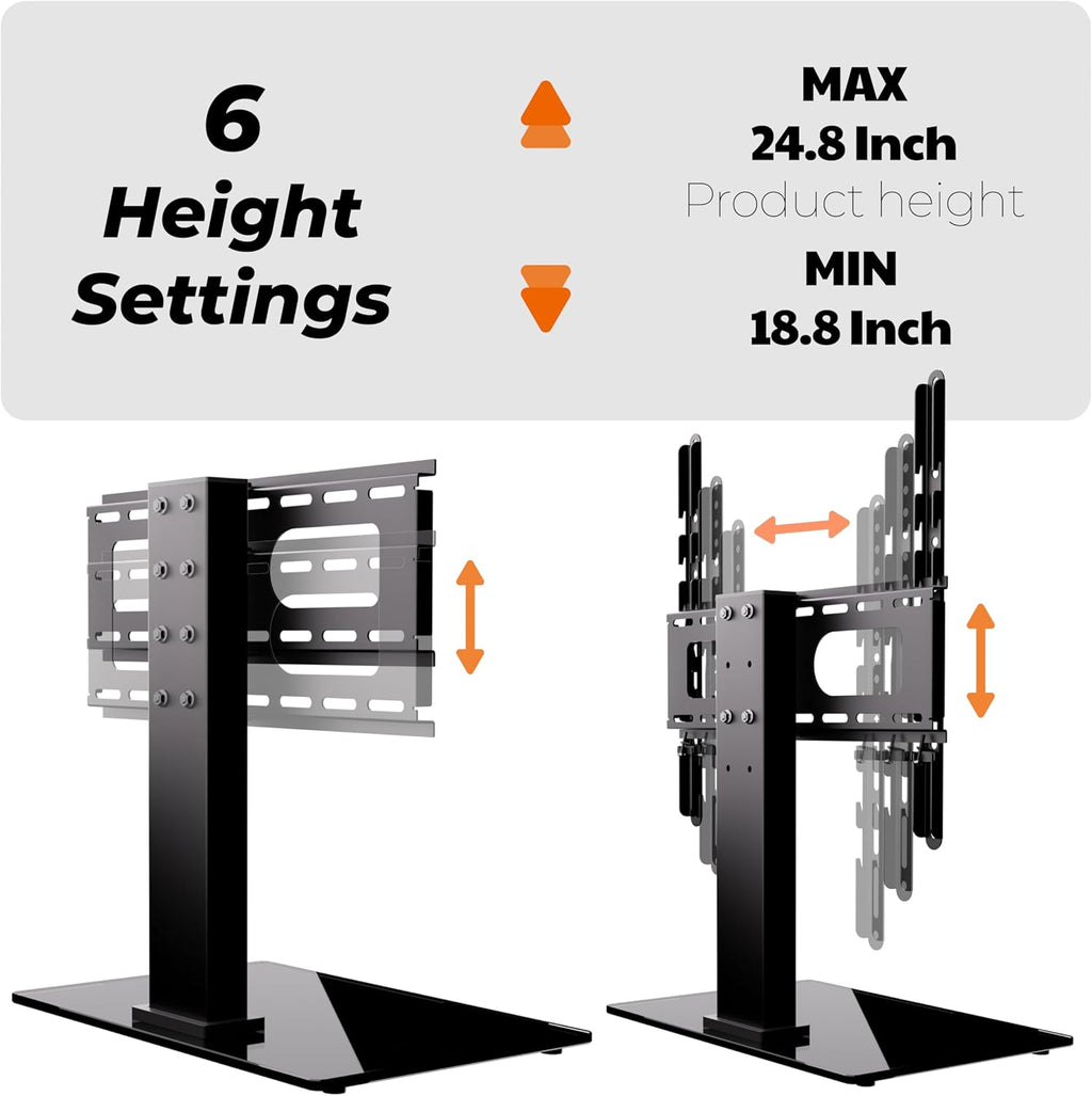 Swivel Height Adjustable TV Stand with Tempered Glass Base, BLACK I711