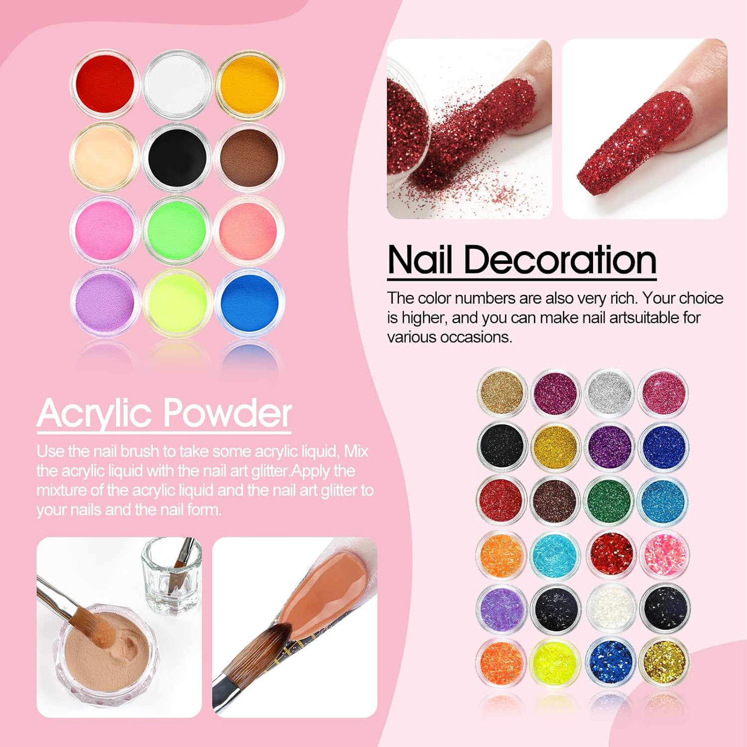 36Pcs Acrylic Nail Kit with Drill and UV Light M48464