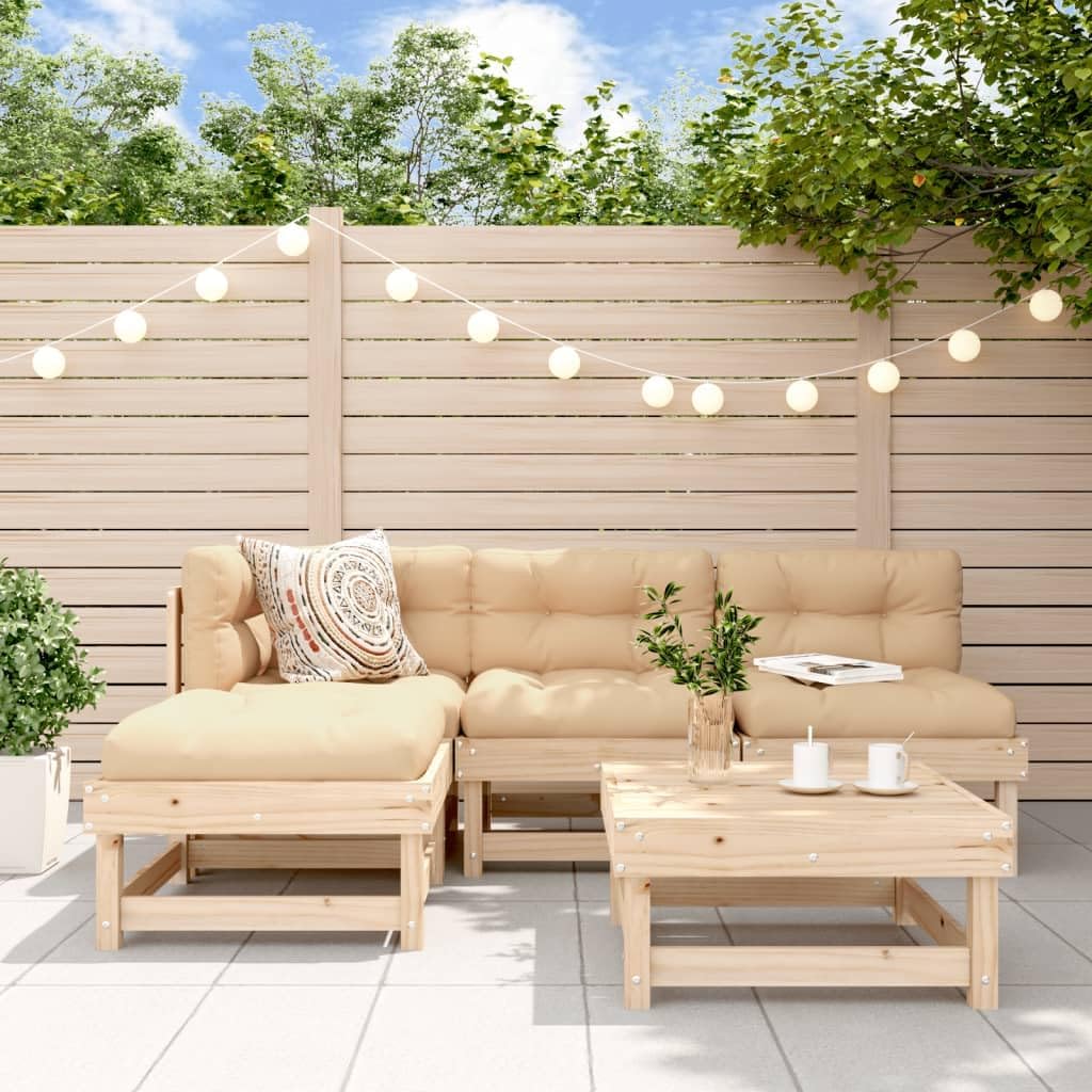 5 Piece Outdoor Patio Sectional Furniture Set with Cushions Solid Wood B787544