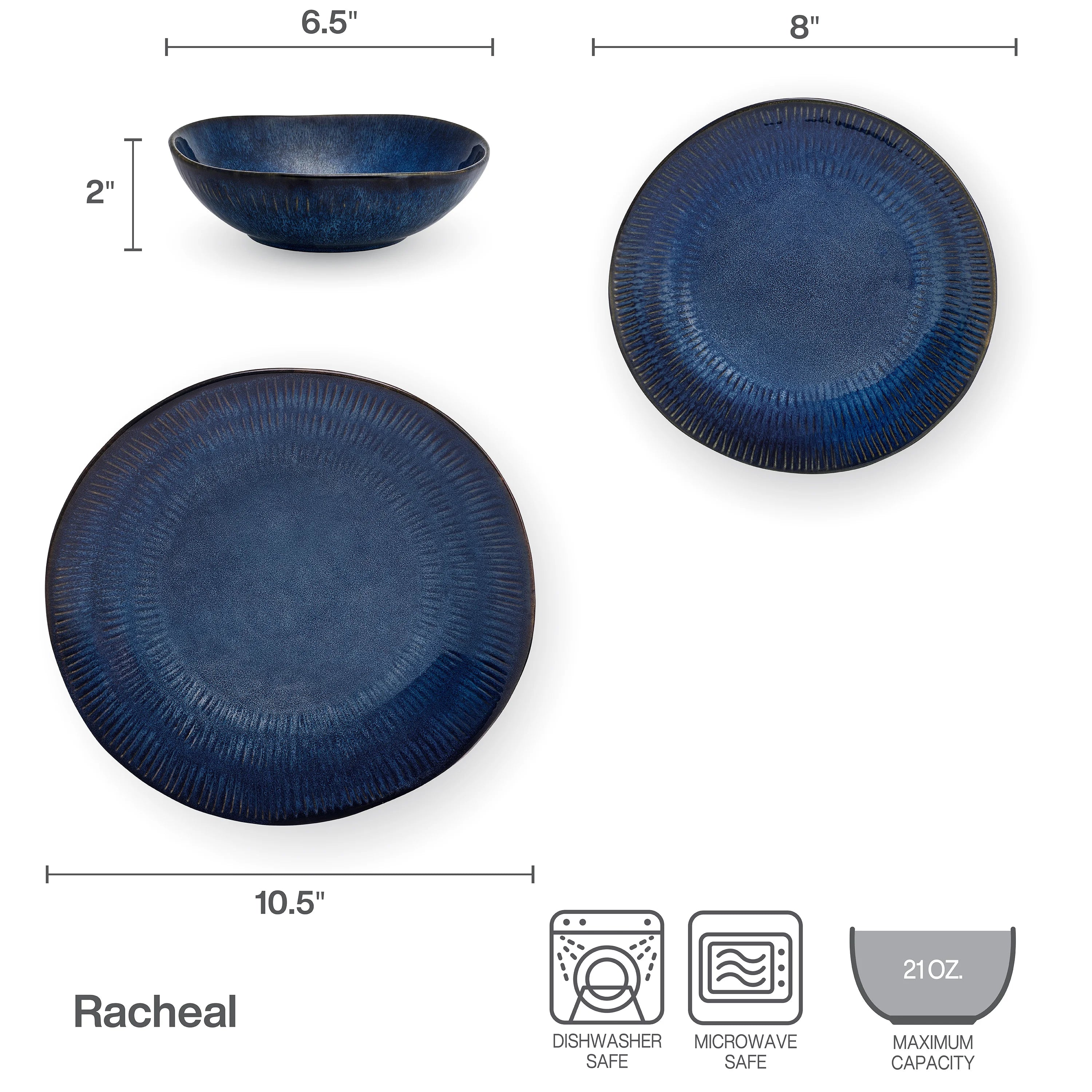 12 Piece Blue Stoneware Dinnerware Set E70314
