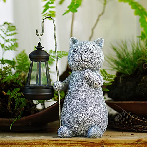 Solar Garden Statue Cat Figurine with Solar Lantern K16278