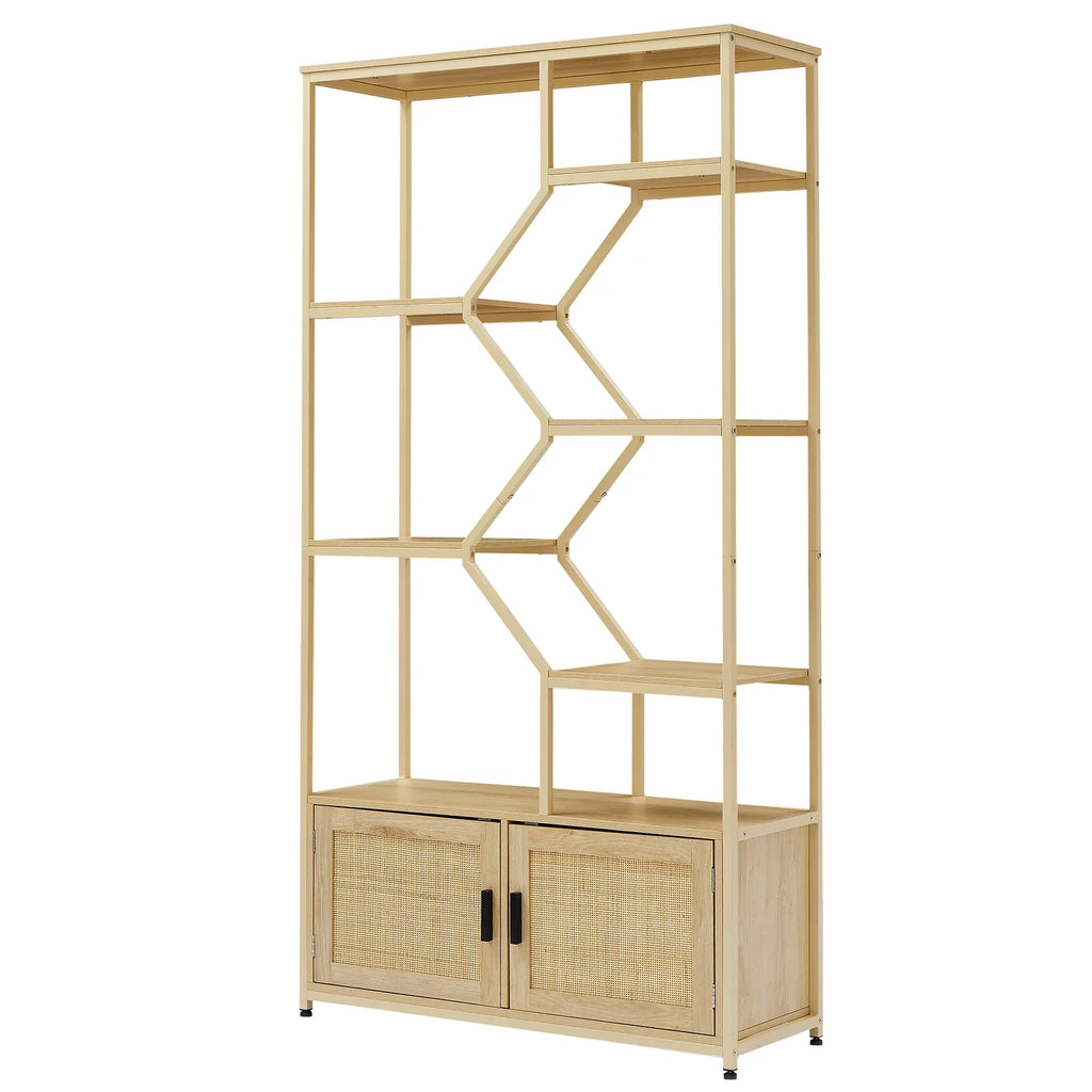 7 Tiers Rattan Bookcase with Doors O285331