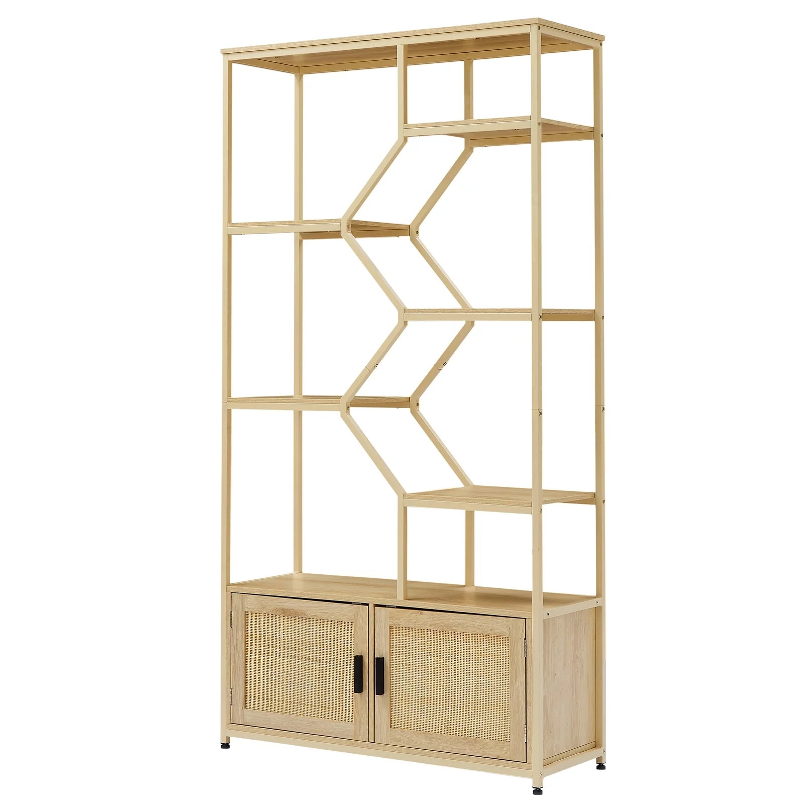 7 Tiers Rattan Bookcase with Doors O285331