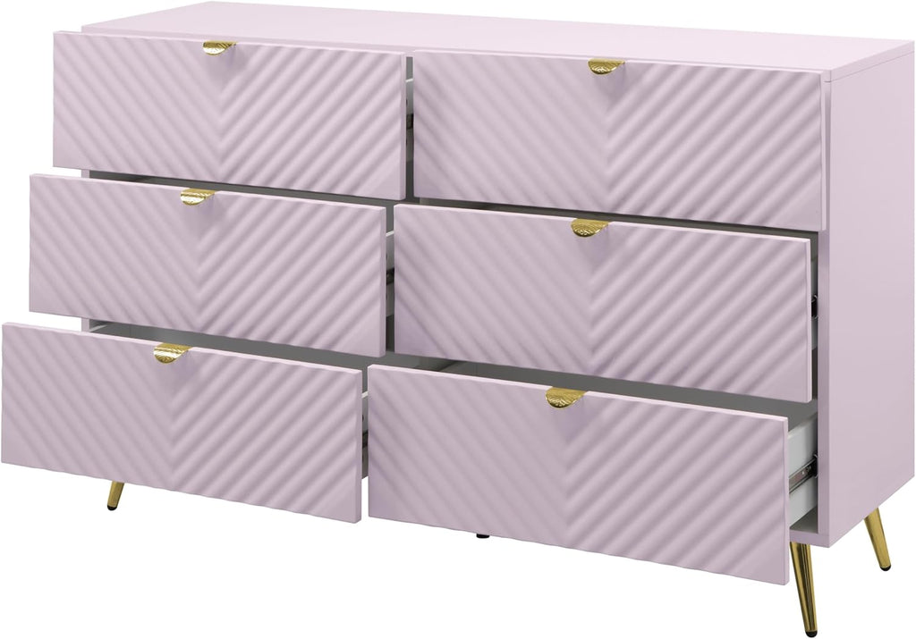 6-Drawer Pink Wood Metal Dresser C784