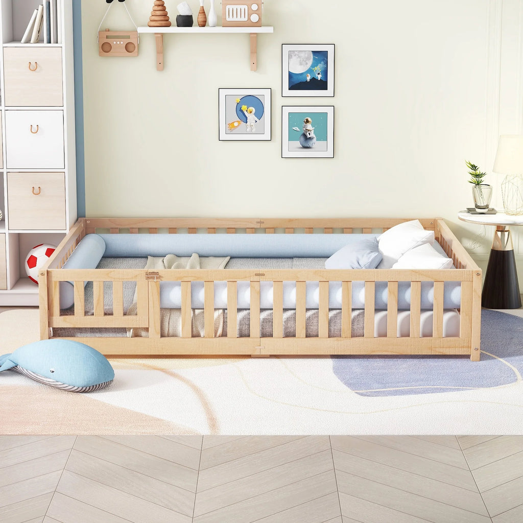 Queen Size Bed Floor Bed with Safety Guardrails G352115