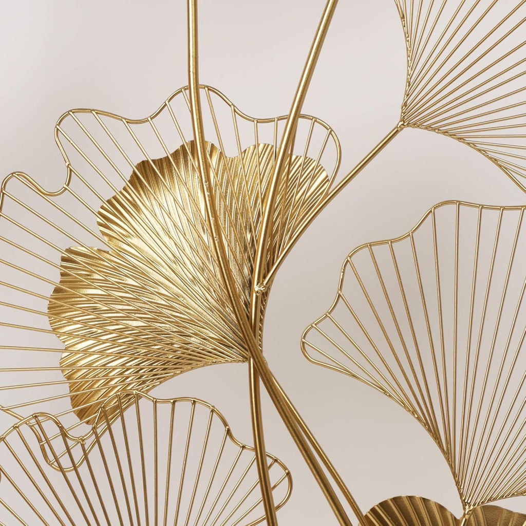 39" X 20" Golden Metal Ginkgo Leaf Wall Hanging Decor O3361