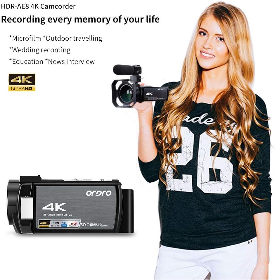 4K Video Camera Camcorder with IR Night Vision 3.0 IPS Touch Screen A872
