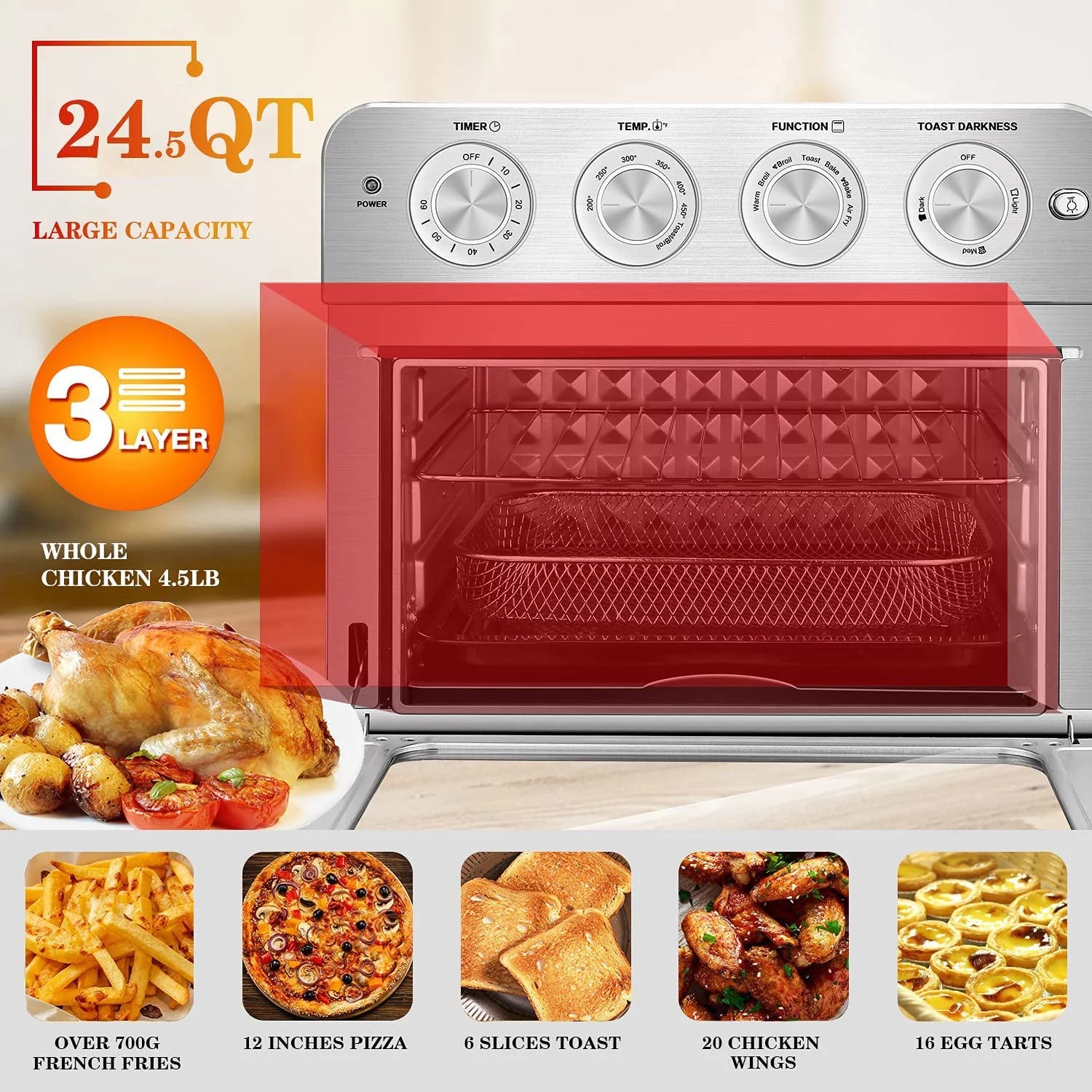 7-in-1 6 Slice 23QT Air Fryer Toaster Oven Combo J3924