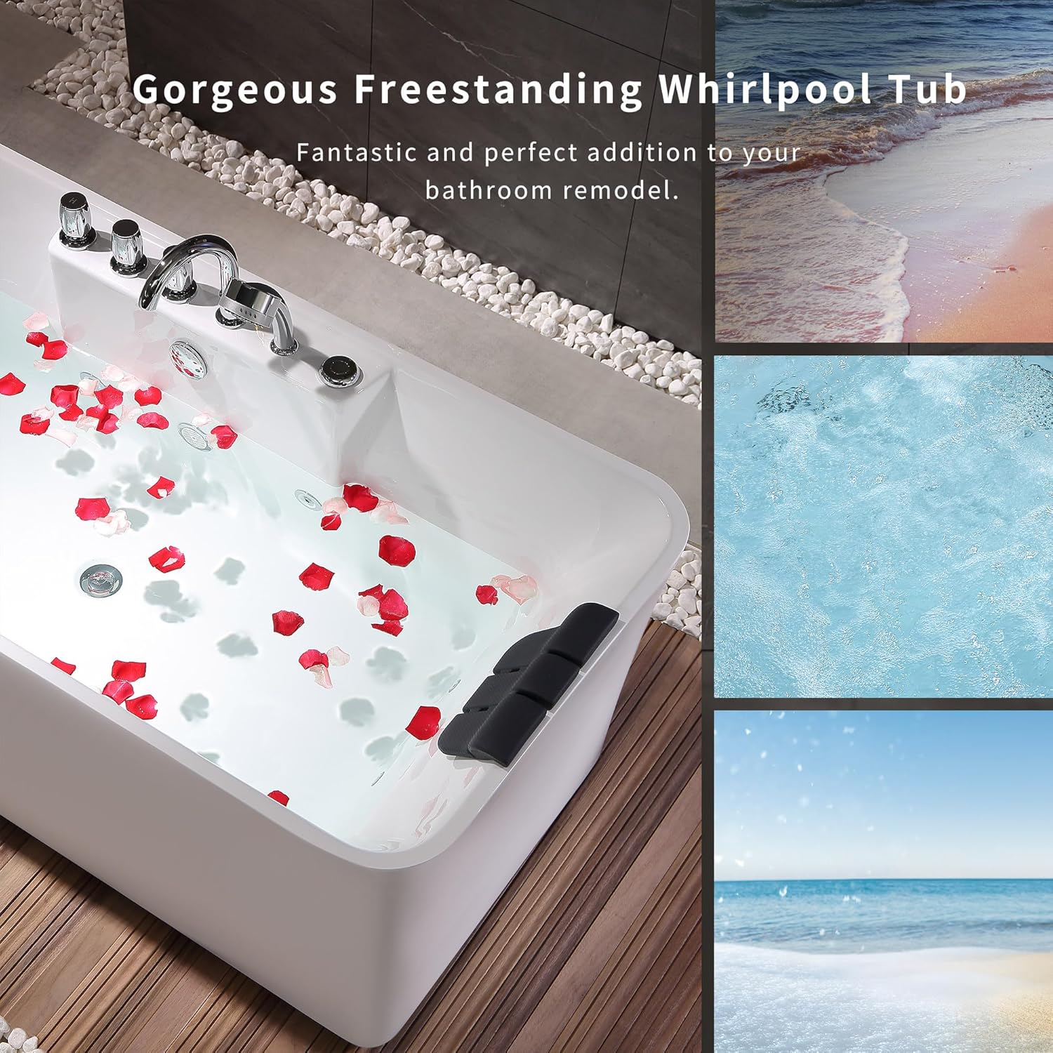 67 Inch Freestanding Acrylic Whirlpool Bathtub with 8 Jets, White T737149