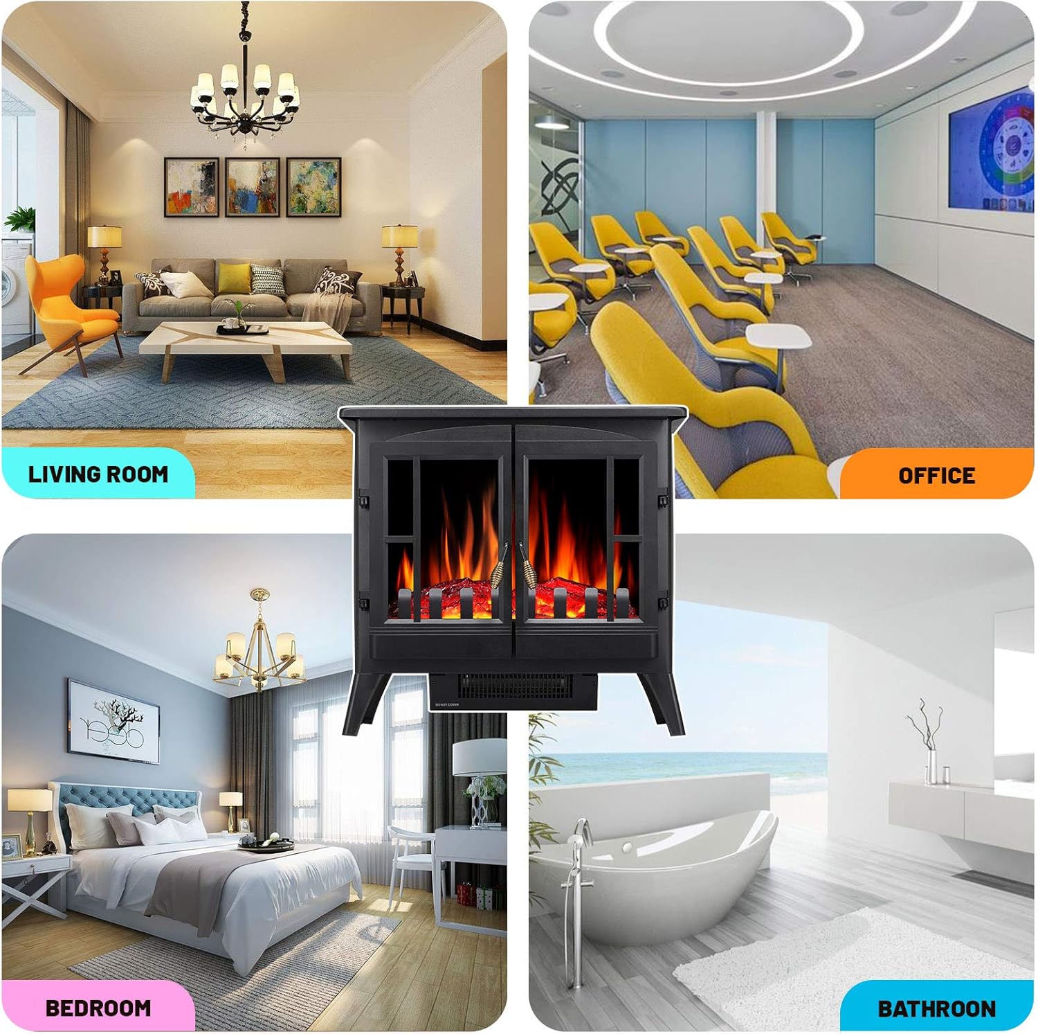 3D Infrared Electric Fireplace Stove, Freestanding Fireplace Heater, 1000W/1500W N691372