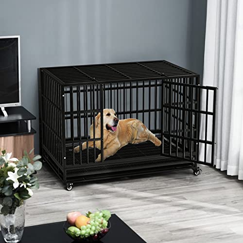 Heavy Duty Dog Crate with Lockable Wheels and Removable Tray V264505