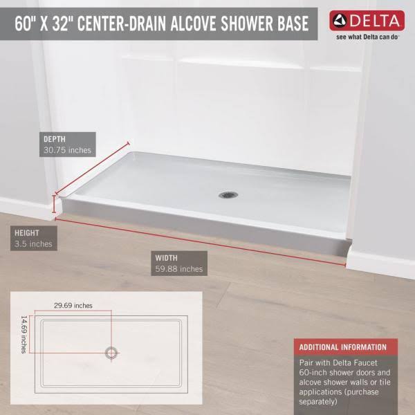 32 in. x 60 in. Single Threshold Center Drain Alcove Shower Base in High Gloss White K65118