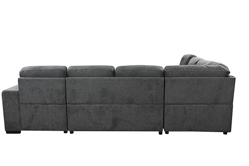 125'' U Shaped 7 Seat Sectional Sofa Couch with Cabinet, Sofa Bed with Storage Chaise and Pull-Out Couch Bed, Light Gray X6298