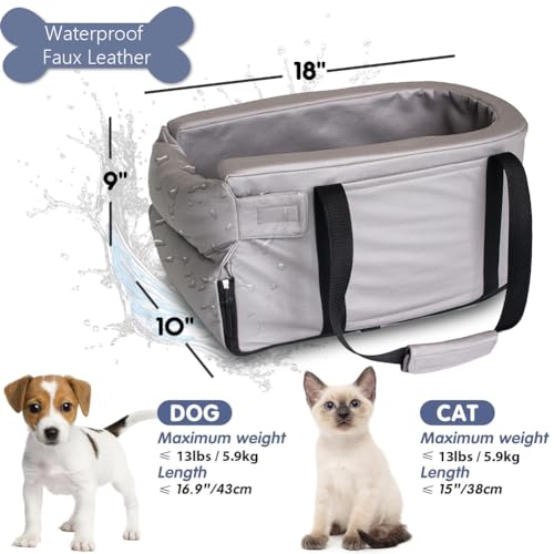 Small Dog Car Seat Center Console, Waterproof Grey Leather Pet Booster X62758