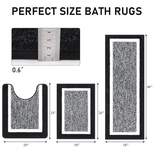 3 Piece Non Slip Plush Shaggy Bath Mat Set, Aqua Blue Y328