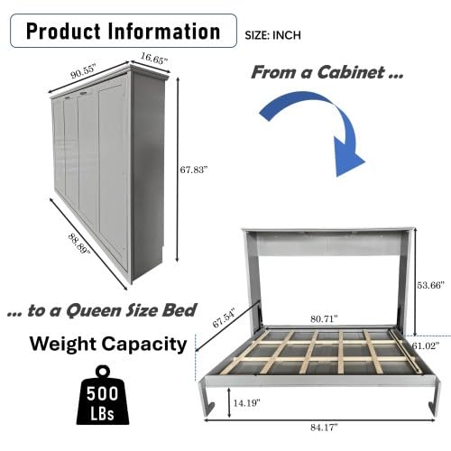 Gray Queen Size Murphy Bed Wall Bed Frame O938622