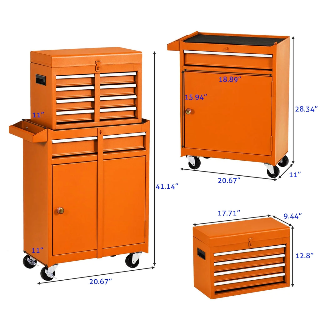 Orange 5-Drawer Rolling Steel Tool Chest with Lockable Drawers I985