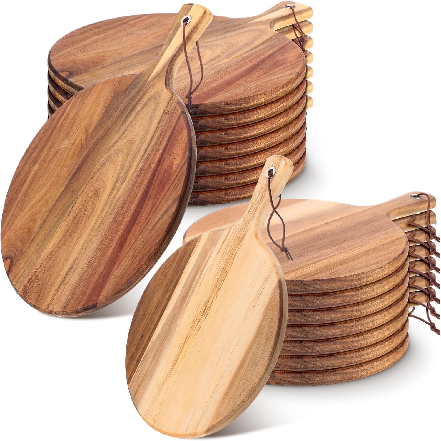 16 Pack Acacia Wood Cutting Board with Handle Thick Round Charcuterie Boards 2 Size K46775