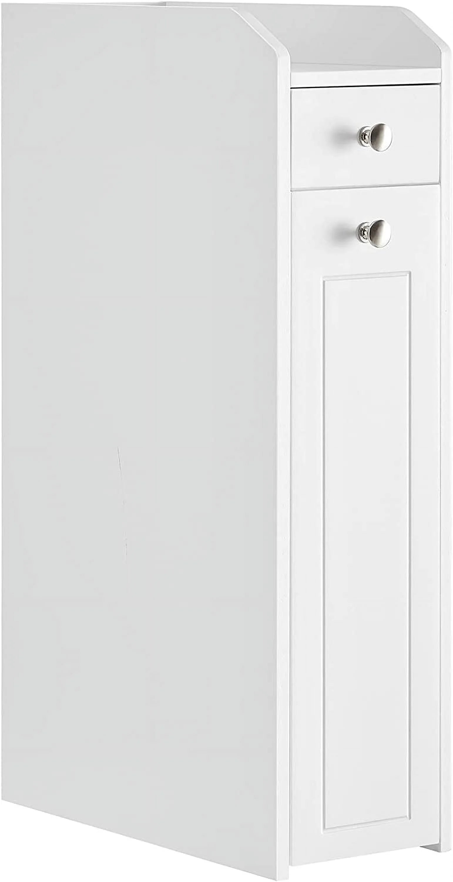 White Slim Bathroom Storage Cabinet with Slide Out Drawers T7001
