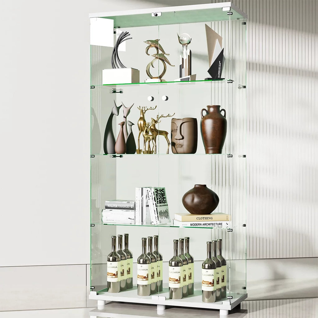 White Two-door Glass Display Cabinet with Locks Y1459