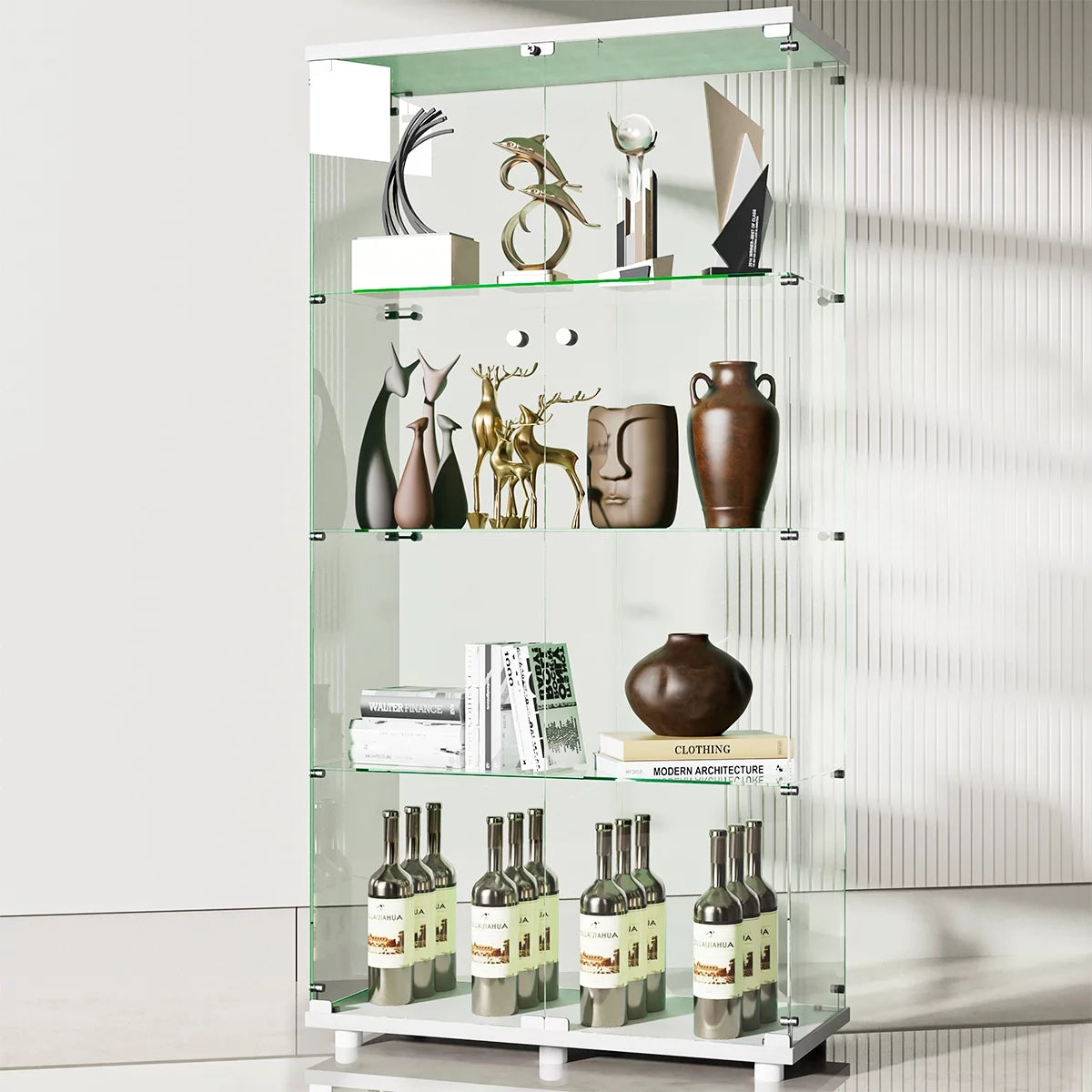 White Two-door Glass Display Cabinet with Locks Y1459