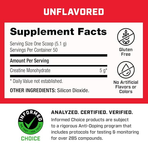 Creatine Monohydrate Powder, 5g Creatine Per Serving, 50 Servings R19083