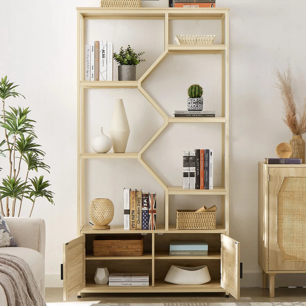 7 Tiers Rattan Bookcase with Doors O285331
