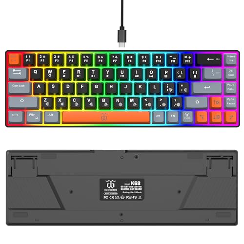 Compact RGB Backlit Gaming Keyboard (68 Keys, White&Grey&Orange) J400056