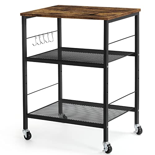 3 Tier Brown Rolling Utility Cart with Storage Z883