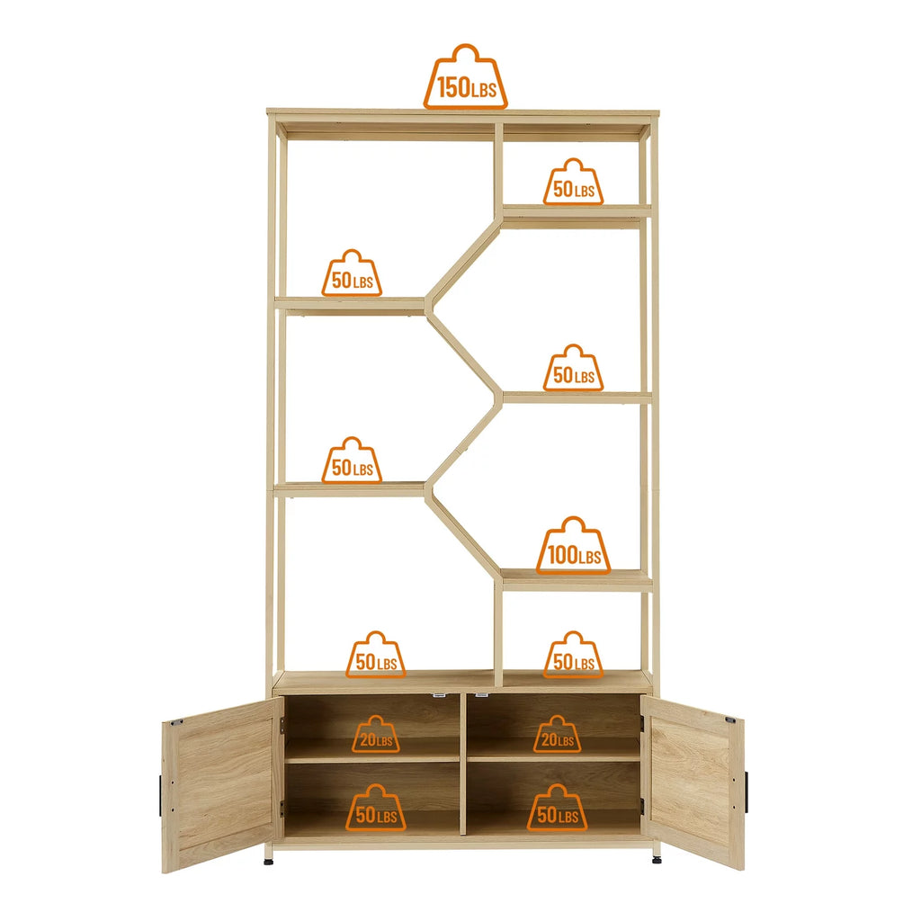 7 Tiers Rattan Bookcase with Doors O285331