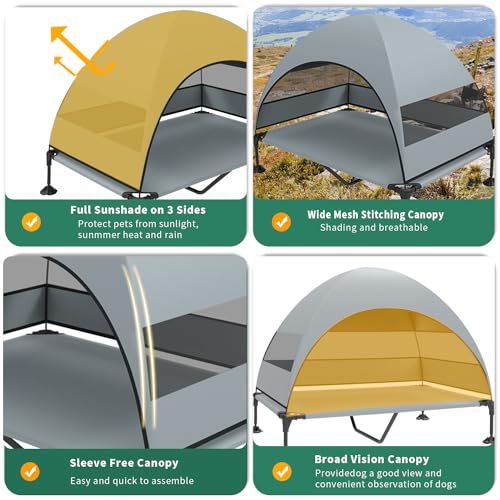 Grey Raised Outdoor Dog Cot with Removable Canopy A13199