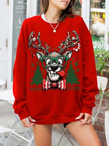 Oversized Reindeer Graphic Sweatshirts T763