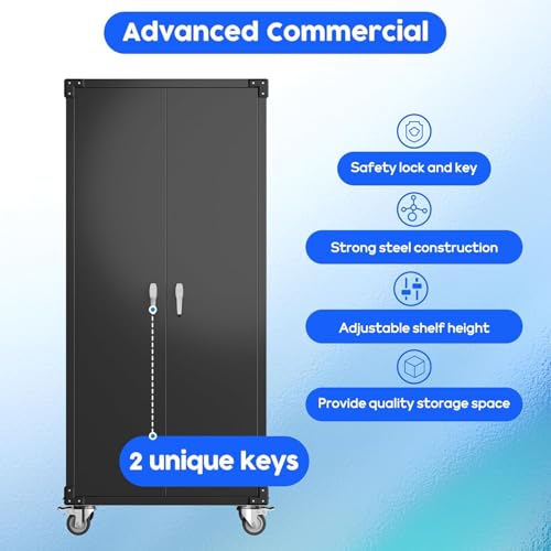 Black 72" H Metal Storage Cabinet with 2 Doors and 4 Adjustable Shelves U96977